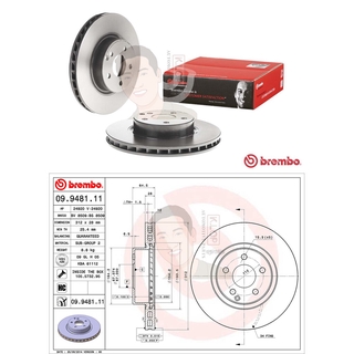 09 9481 11 จานเบรค ล้อ F (ยี่ห้อ BREMBO) รุ่น HC UV Benz C219 W211 ปี2011-&gt;***ราคาต่อข้าง