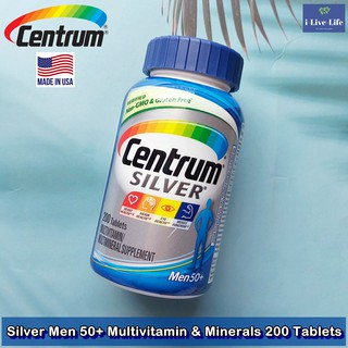 เซนทรัม วิตามินรวม สำหรับผู้ชายวัย Silver® Men 50+ Multivitamin &amp; Minerals 200 Tablets Centrum