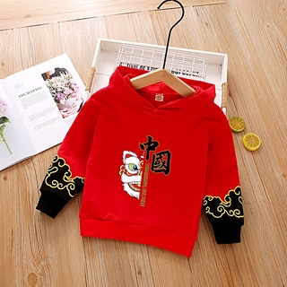เสื้อฮู้ดเด็ก Tang เสื้อผ้าตรุษจีนเด็ก เสื้อแขนยาวตรุษจีน Tang ชุดเด็กเสื้อสเวตเตอร์สีแดง春节兔年新款连帽卫衣