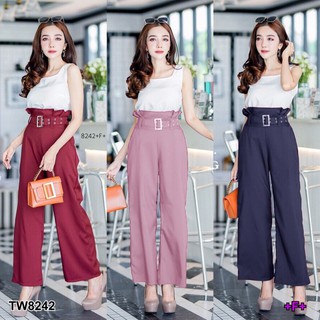 👗Pfashion [ส่งไว!!🚛] P8242 Set 2 ชิ้น เสื้อกล้าม + กางเกงเอวจีบ + สายเข็มขัด  Set of 2 pieces: tank top + plea