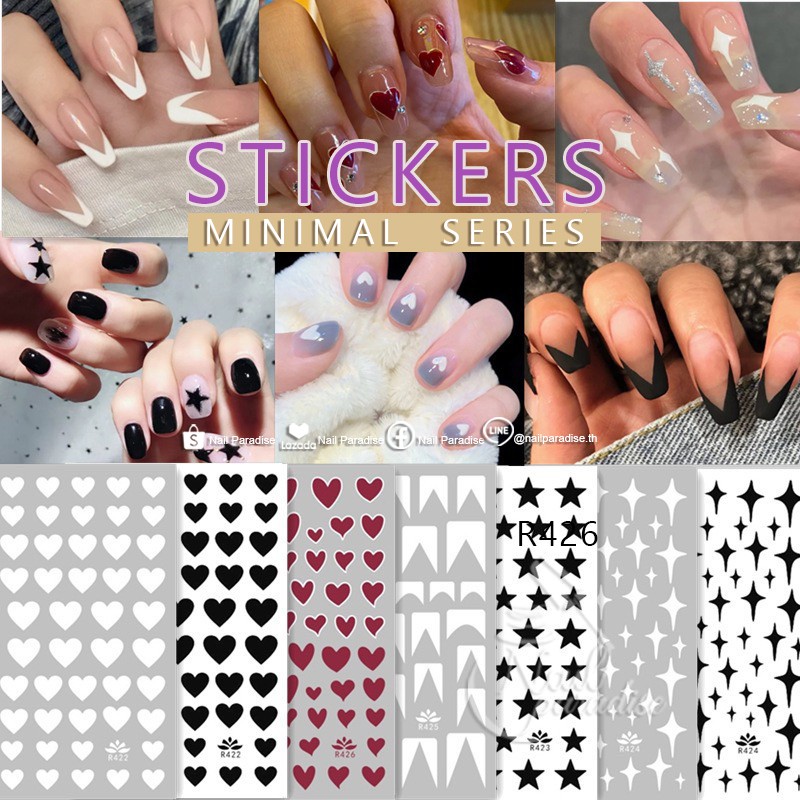 สติกเกอร์ติดเล็บ พร้อมส่งทุกวัน Minimal Nail Stickers สติกเกอร์สไตล์เกาหลี กันน้ำปลอดสารพิษ ไม่ต้องลอกน้ำ