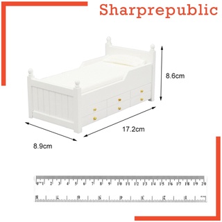 [Sharprepublic] เตียงเดี่ยวพร้อมลิ้นชักเฟอร์นิเจอร์ขนาดมินิสําหรับตกแต่งบ้านตุ๊กตา 1:12