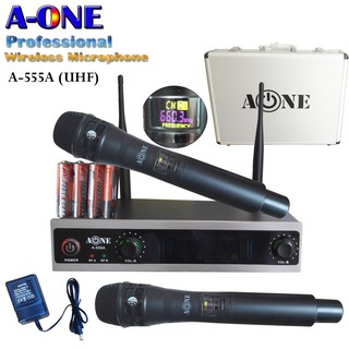 ไมค์โครโฟน ไมโครโฟนไร้สาย ไมค์ลอยคู่ UHF Wireless Microphone ชุดรับ-ส่งสัญญาณ รุ่น A-555A ฟรีกระเป๋าไมค์อลูมิเนียม