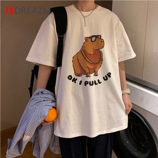 เสื้อยืดครอปCapybaras เสื้อยืด พิมพ์ลายกราฟฟิค สีขาว แฟชั่นฤดูร้อน สําหรับผู้ชาย และผู้หญิง 2022S-5XL