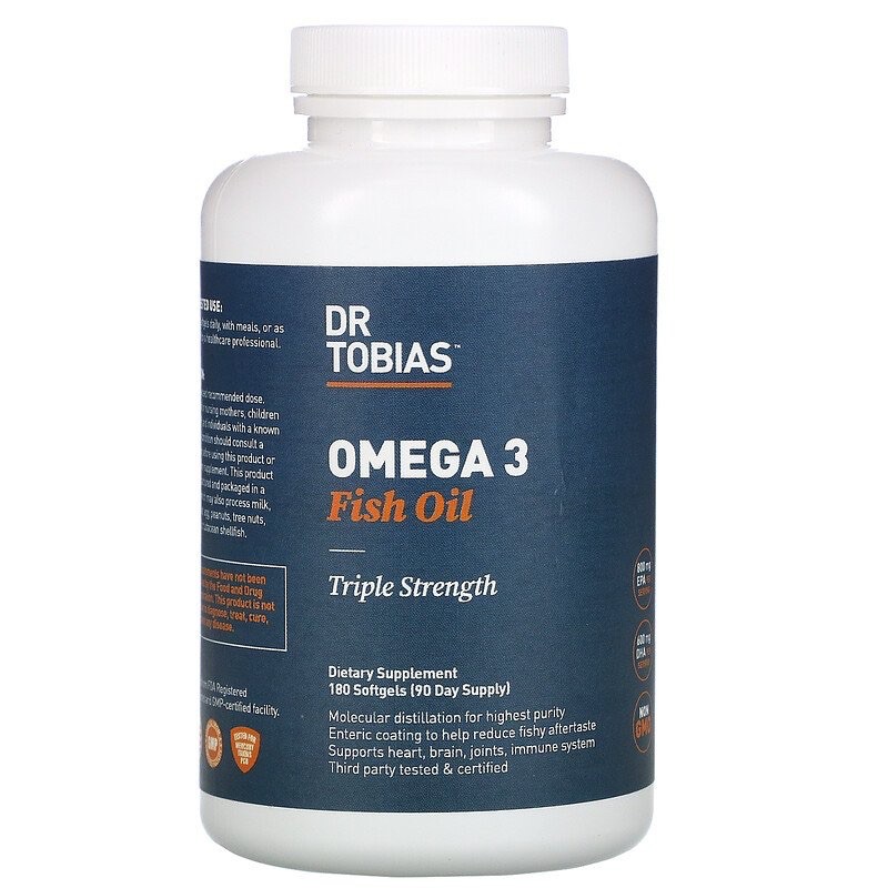 New 💥สินค้าUsA🇺🇸Dr. Tobias, Omega 3 Fish Oil, Triple Strength, 180 Softgels