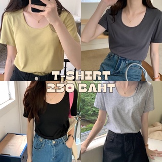 พร้อมส่ง เสื้อยืดคอUแขนสั้นสีพื้น สีเขียวอมเหลือง สีดำ สีเทาลายสลาฟและสีเทาเข้ม ผ้ายืดเนื้อเรียบ ผ้าบางนิ่ม ผ้าพริ้ว