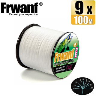 Frwanf สายเอ็นตกปลา แบบถัก PE X9 สีขาว ยาว 100 ม. 9 เส้น