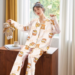 7116#ชุดนอนคาร์ดิแกนลําลอง ผ้าฝ้ายเทียม ขนาดเล็ก แฟชั่นฤดูใบไม้ร่วง สําหรับผู้หญิง