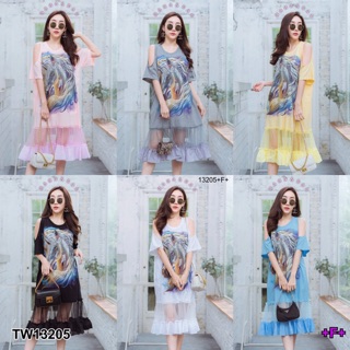 ❤️ TW13205 Dress เดรส คอกลม เว้าไหล่แขนสั้น เนื้อผ้าคอตอน สกรีนลายยูนิคอนเรืองแสง ใส่กากเพชร ชายต่อระบายสวยๆเด้งๆ