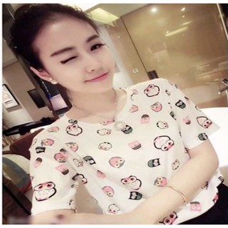 SHOP SP ใหม่เสื้อยืดแฟชั่นสไตล์เกาหลี ลายการ์ตูน มี 2 ลาย ลายนกฮูก และลายเป็ด