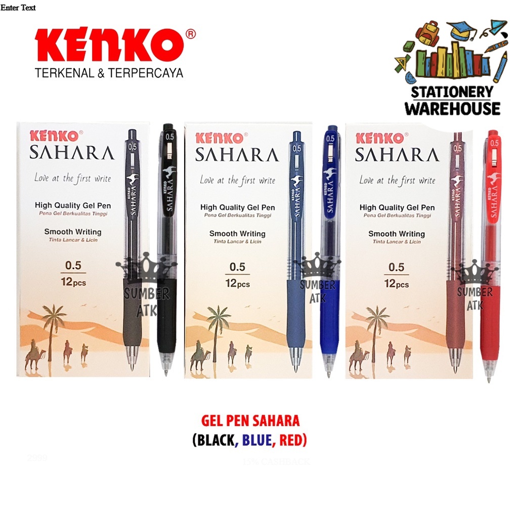 MERAH KENKO GEL PEN SAHARA PEN / PEN BLACK BLUE RED Shallow PEN K-1 ECO
