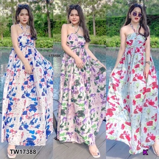 🌸🦋เดรสเที่ยว ไปทะเล Maxi Dress แม็กซี่เดรสสายคล้องคอ อกเสริมฟองน้ำ ผ้าไหมอิตาลี่ พิมลายกราฟฟิก