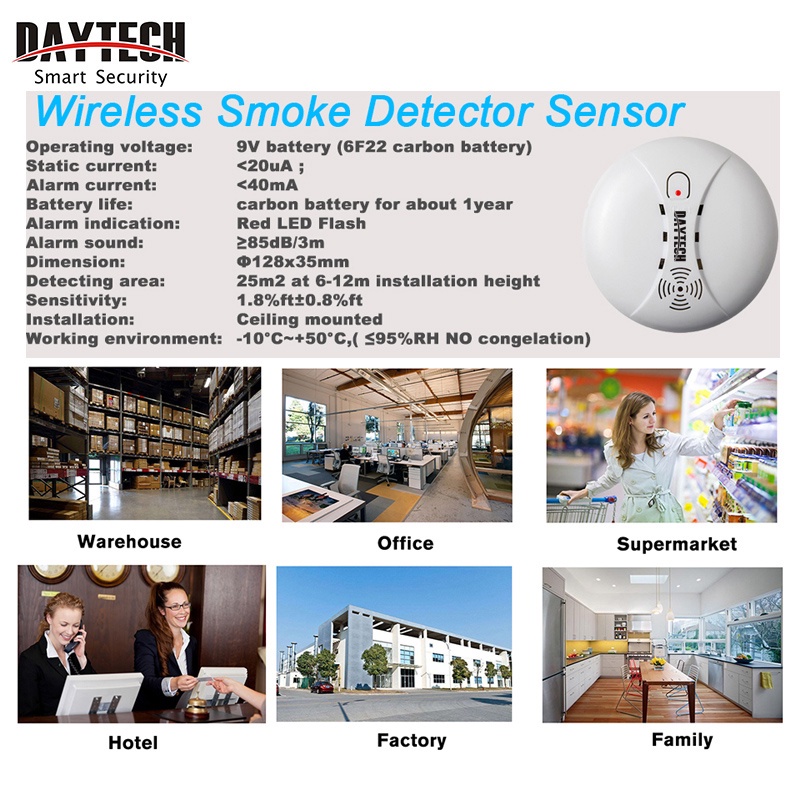 Daytech เซนเซอร์ตรวจจับควันพร้อมแบตเตอรี่สัญญาณเตือนไฟไหม้ไร้สายอิสระ Home Security 1 หน่วยสัญญาณเตือนเซ็นเซอร์ควัน (SM02) - รูปที่ 5