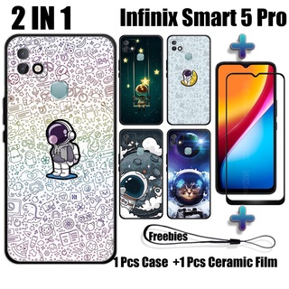 2 IN 1 เคส NASA พร้อมกระจกนิรภัย สําหรับ Infinix Smart 5 Pro เคสโทรศัพท์ และตัวป้องกันหน้าจอเซรามิค โค้ง