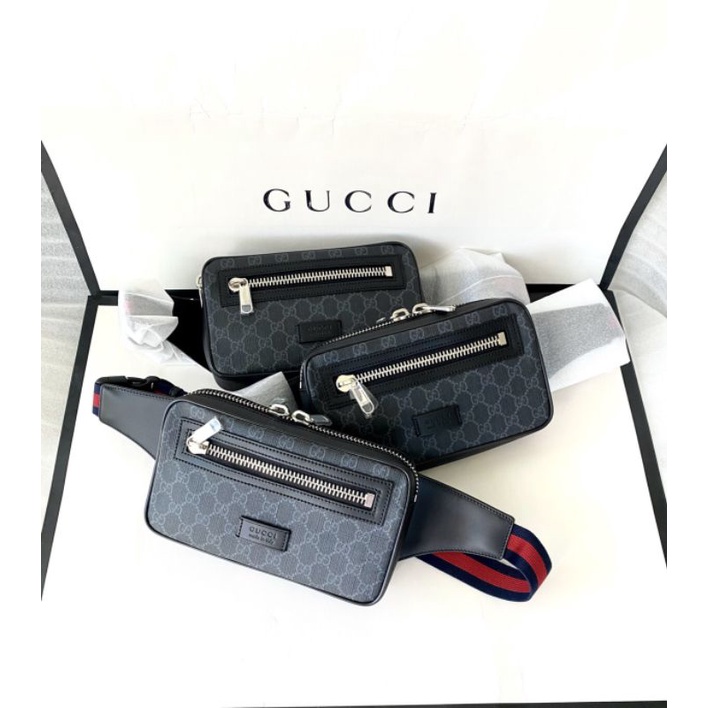 New : Gucci 474298 Black Supreme Belt Bag