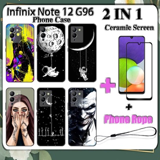 2 IN 1 Infinix Note 12 G96 เคสโทรศัพท์ พร้อมกระจกนิรภัย เซรามิค ป้องกันหน้าจอ โค้ง ฟิล์มนิรภัย ด้านนอก อวกาศ