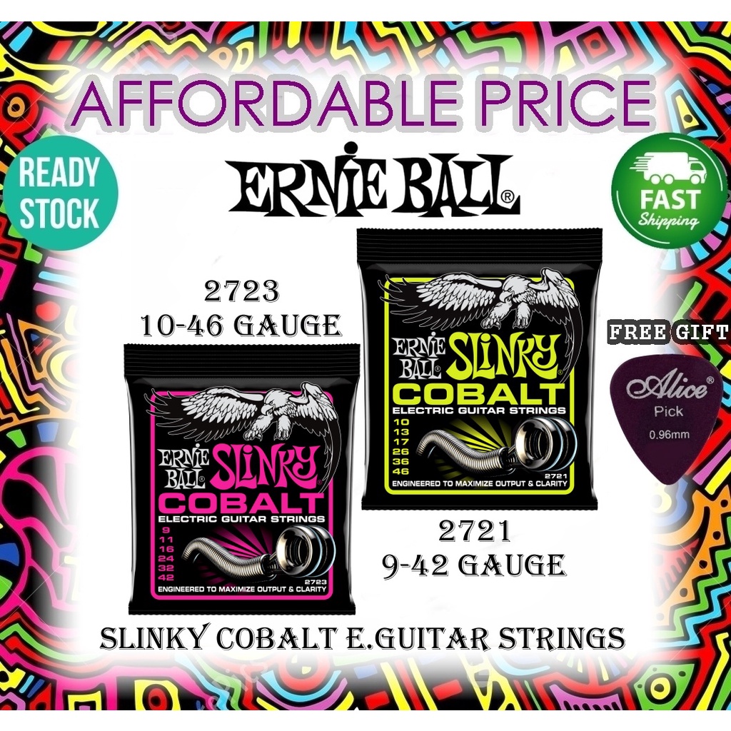 ERNIE BALL 2723 SUPER SLINKY 9-42 - 2721 REGULAR SLINKY 10-46 COBALT ELECTRIC GUITAR STRINGS