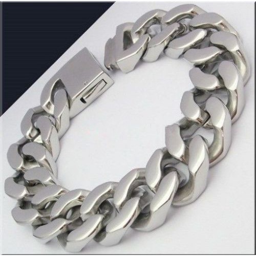 แฟชั่นผู้ชายกว้าง Heavy Cuban Curb Chain สร้อยข้อมือสแตนเลสคุณภาพสูง 20 มม.คลาสสิก Clasp