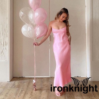 Ironknight- ชุดเดรส คอวี แขนกุด เปิดหลัง เข้ารูป สีพื้น สําหรับผู้หญิง