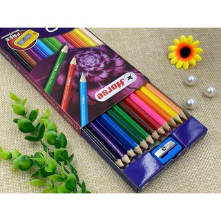 ดินสอสีไม้ 12 สี (กล่องกระดาษ) ตราม้า ฟรี! กบเหลาในกล่อง