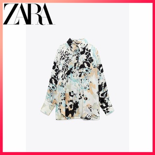 Zara ใหม่ เสื้อเชิ้ตแขนยาว พิมพ์ลาย สําหรับผู้หญิง