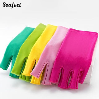 Seafeel_ ถุงมือ แบบครึ่งนิ้ว ยืดหยุ่น แสง UV สําหรับตกแต่งเล็บ 1 คู่