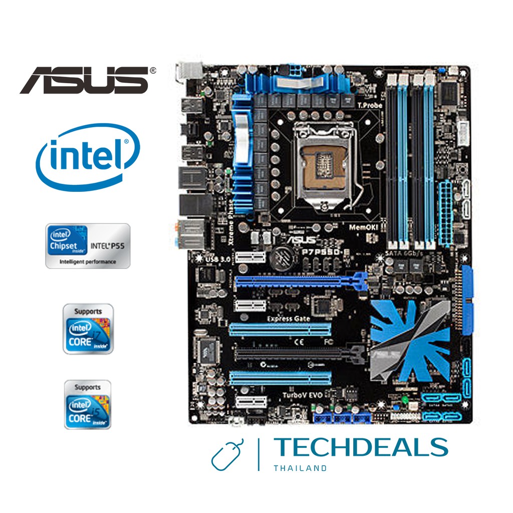 Mainboard Motherboards (เมนบอร์ด) Intel LGA 1156 Chipset P55 ASUS P7P55D-E