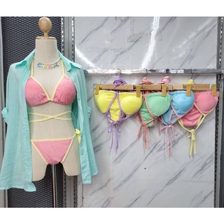 bikini 🪅ทูพีช​ผ้าขูดขน​น่ารักเว่อร์ๆๆๆ🧸สีลูกกวาดมากๆ​พร้อมแถมฟองน้ำในตัว