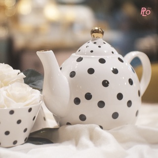 Philos , Miss etoile Teapot Ceramic white Black Dot Gold | กาน้ำชาเซรามิคสำหรับชงน้ำชา ตกแต่งลายสวยๆน่ารักๆ : TP034