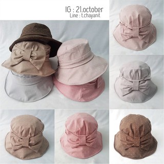 21.october หมวกผ้าทรงbucket มีโบว์ ลายจุดขนาดรอบศีรษะ 55 cm. มีสายปรับขนาดด้านใน