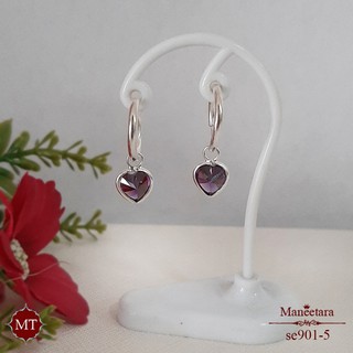 MT ต่างหูห่วงเงินแท้ ตุ้งติ้งหัวใจ CZ สีม่วง Solid 925 Sterling Silver Earrings (se901-5) MT Jewelry มณีธารา