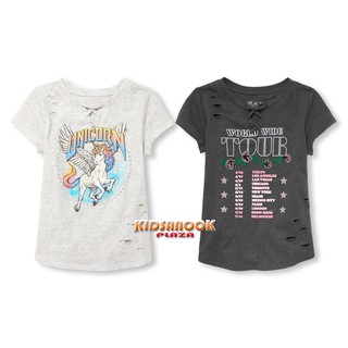 [แท้]PL303 เสื้อ The Children s Place รุ่น Embellished Lace Up Graphic Top (สำหรับเด็กอายุ 6-12 ปี) เสื้อยืด เนื้อผ้าดี