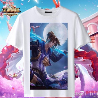 เสื้อยืดกีฬา Hot Sale!game﹍King Of Glory เสื้อผ้าแขนสั้นนักเรียนชายและหญิงเปิดชุดทีมสีดำ Li Bai Hanxin เสื้อยืดเกมเครื่อ