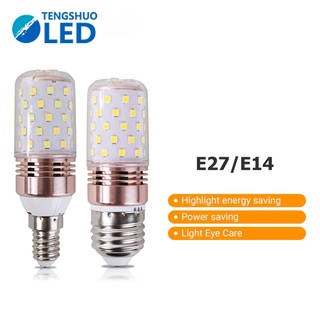 Tengshuo หลอดไฟ LED 220V E27 E14 12W ข้าวโพด สีขาวอบอุ่น 3 สี สําหรับโคมไฟระย้า