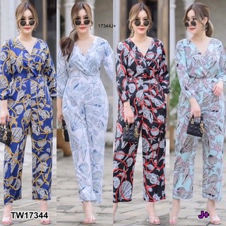 TwinsShopVip💗พร้อมส่ง TW17344 Jumpsuit #สาวอวบ จั้มสูทขายาวพิมลาย