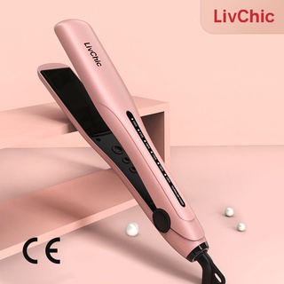 LivChic Professional ที่หนีบผมเซรามิคแบบมืออาชีพ แผ่นกว้างพิเศษพร้อมเครื่องม้วนผมเหล็กแบนความร้อนไอออนลบ  salon