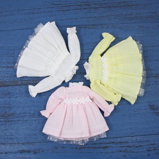 for blyth doll icy flower lace dress princess clothes girl outfits white yellow pink  เสื้อผ้าตุ๊กตาบลายธ์