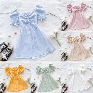 ⛅️เดรสแขนตุ๊กตารูดอกผูกโบว์ ผ้าคอตตอนลินินตัวนี้น่ารักมาก ใส่แล้วแขนพองดูเป็นผู้หญิงตะเล้กกก😘