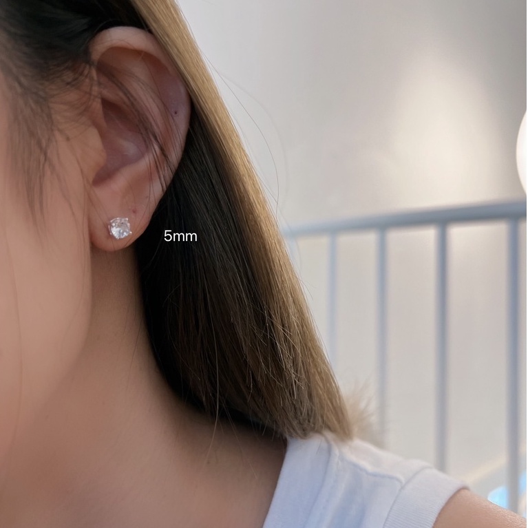 Suwann.na [ราคาต่อคู่] ต่างหู ต่างหูเงินแท้ ต่างหูเพชร เพชรกลม เพชรCZ รูปที่ 5