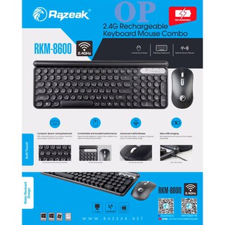 RAZEAK RKM-8600 ชุดคีย์บอร์ดไร้สายชาร์จได้ไม่ต้องใส่ถ่าน wireless keyboard+mouse charger