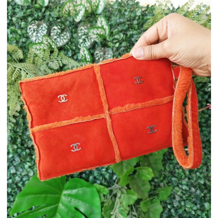 Chanel vintage​ Orange Wool and Suede Clutch