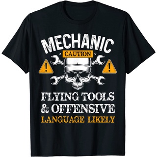 [S-5XL]เสื้อยืด พิมพ์ลาย Mechanic Caution Flying Tools And Offensive Language สําหรับผู้ชาย