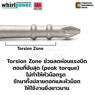 Whirlpower ดอกไขควงแฉก PH2 ยาว 50มม/70มม/90มม/100มม/150มม มี Torsion Zone รุ่น R042-22 (Made in Taiwan)
