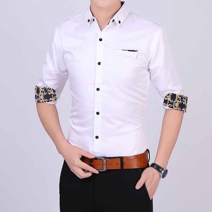 พร้อมส่ง เสื้อเชิ้ตทํางาน แขนยาว พิมพ์ลาย สไตล์นักธุรกิจ สําหรับผู้ชาย