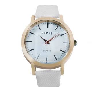 Poca Watch KAINISI นาฬิกาข้อมือผู้หญิง หน้าปัดกระจกเจียระไน สายหนังสีขาว ขอบทอง