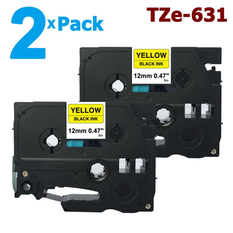 [สต็อกประเทศไทย]2 Pack 12mm Tze-631 Black on Yellow Label Tape for Brother PTouch 8M Length TZe631 T