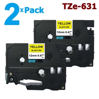 [สต็อกประเทศไทย]2 Pack 12mm Tze-631 Black on Yellow Label Tape for Brother PTouch 8M Length TZe631 Tze 631 Compatible wi