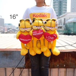 ตุ๊กตา Garfield กาฟิว ท่ายืน ถือ หัวใจ Happy Birthday / Love You / Congratulations 10/14/16นิ้ว วันเกิด วาเลนไทน์ ปริญญา