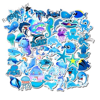 สติกเกอร์กันน้ํา ลายสัตว์ทะเล สีฟ้า 49 ชิ้น