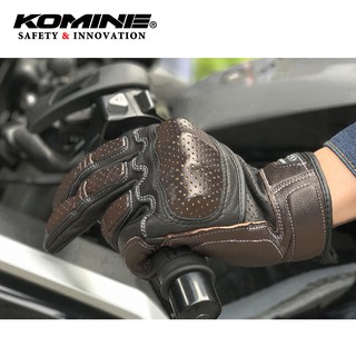 Komine ถุงมือหนัง แบบสัมผัสหน้าจอได้ ระบายอากาศ สไตล์เรโทร สําหรับผู้ชาย GK-217